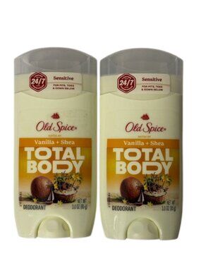 Old Spice Total Body Deodorant Vanilla & Spice 2 Pack Aluminum-Free New